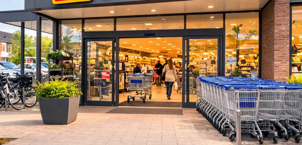 Aldi supermarkt ingang in Wageningen