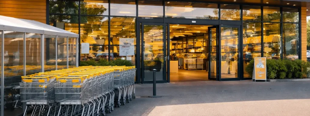 Jumbo supermarkt ingang in Wageningen met winkelwagens en parkeerplaats