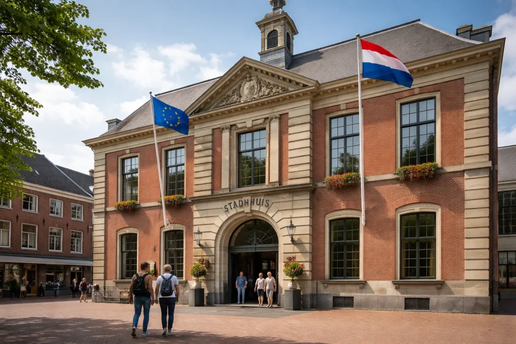 Ingang van het stadhuis van Wageningen aan de Markt