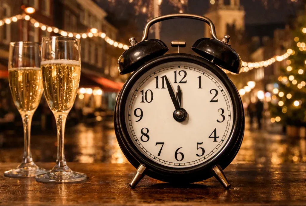 Winkels en restaurants in Wageningen tijdens oud en nieuw avond verlichting