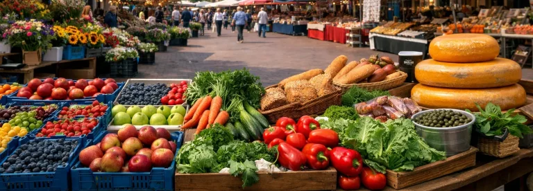 Gezellige weekmarkt met kraampjes in Wageningen